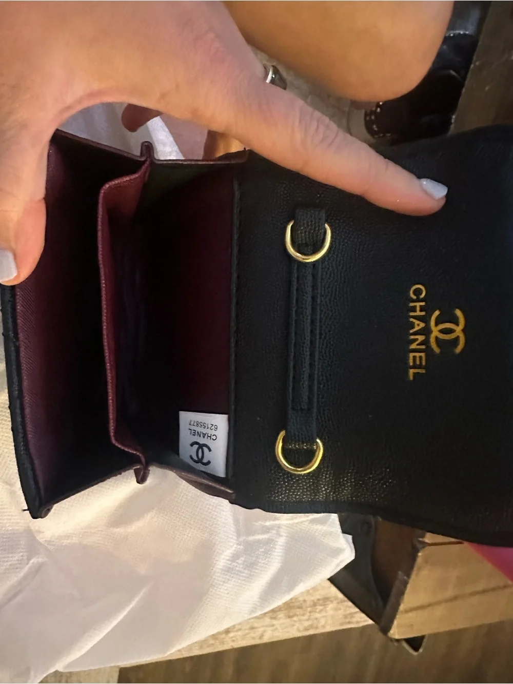 Source Unknown Black Quilted Wallet-on-Chain with Gold Hardware